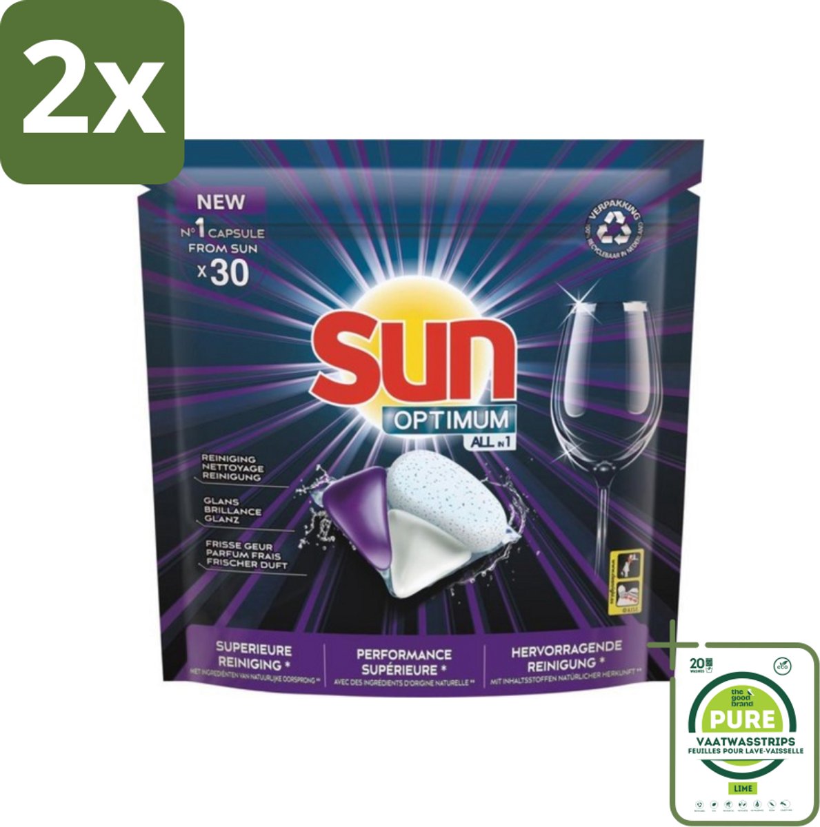 Sun Optimum - All-in-1 - Vaatwasmiddel - Capsules - Maandbox - 30 Capsules - Voordeelverpakking - 2 stuks - Vaatwasmiddel capsules - Vaatwasser capsules