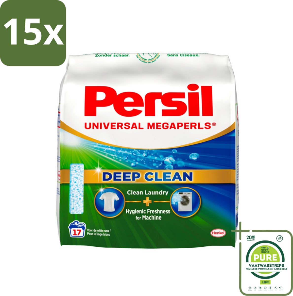 15 x Persil Waspoeder Megaperls Power 17 Wasbeurten 1,02 kg - Grootverpakking - Waspoeder - Wasmiddel - Vlekkenverwijderaar - Kleurbehoud - Wasverzorging