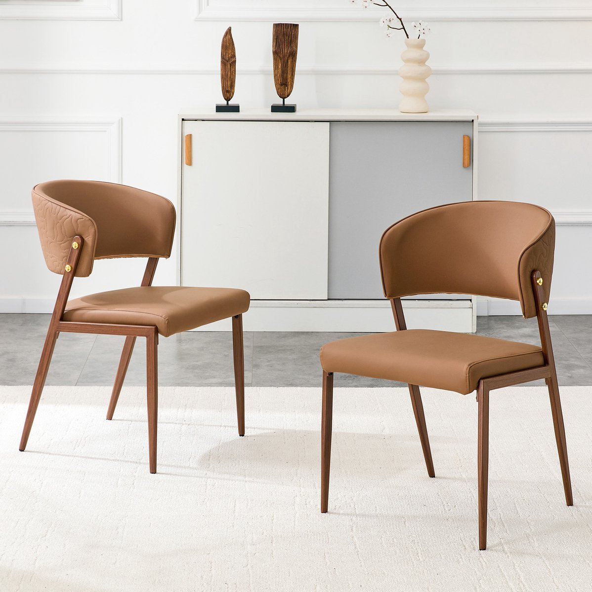 DESMIU Eetkamerstoel Set Van 2 - Modern Gepolsterd Met Metalen Frame En Ergonomische Rugleuning - Voor Eetkamer, Woonkamer, Keuken En Kantoor - Kunstleer - Bruin
