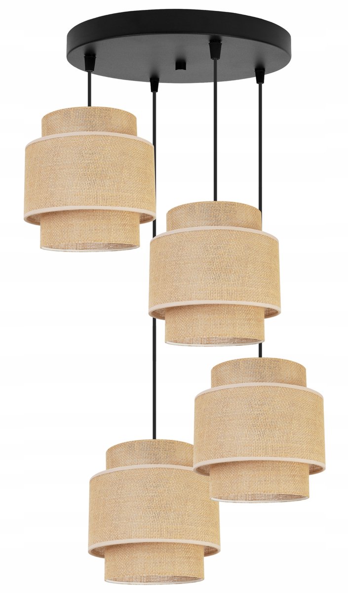 Hanglamp Boho Jute Zwart/Beige - 4xE27 - Verstelbaar