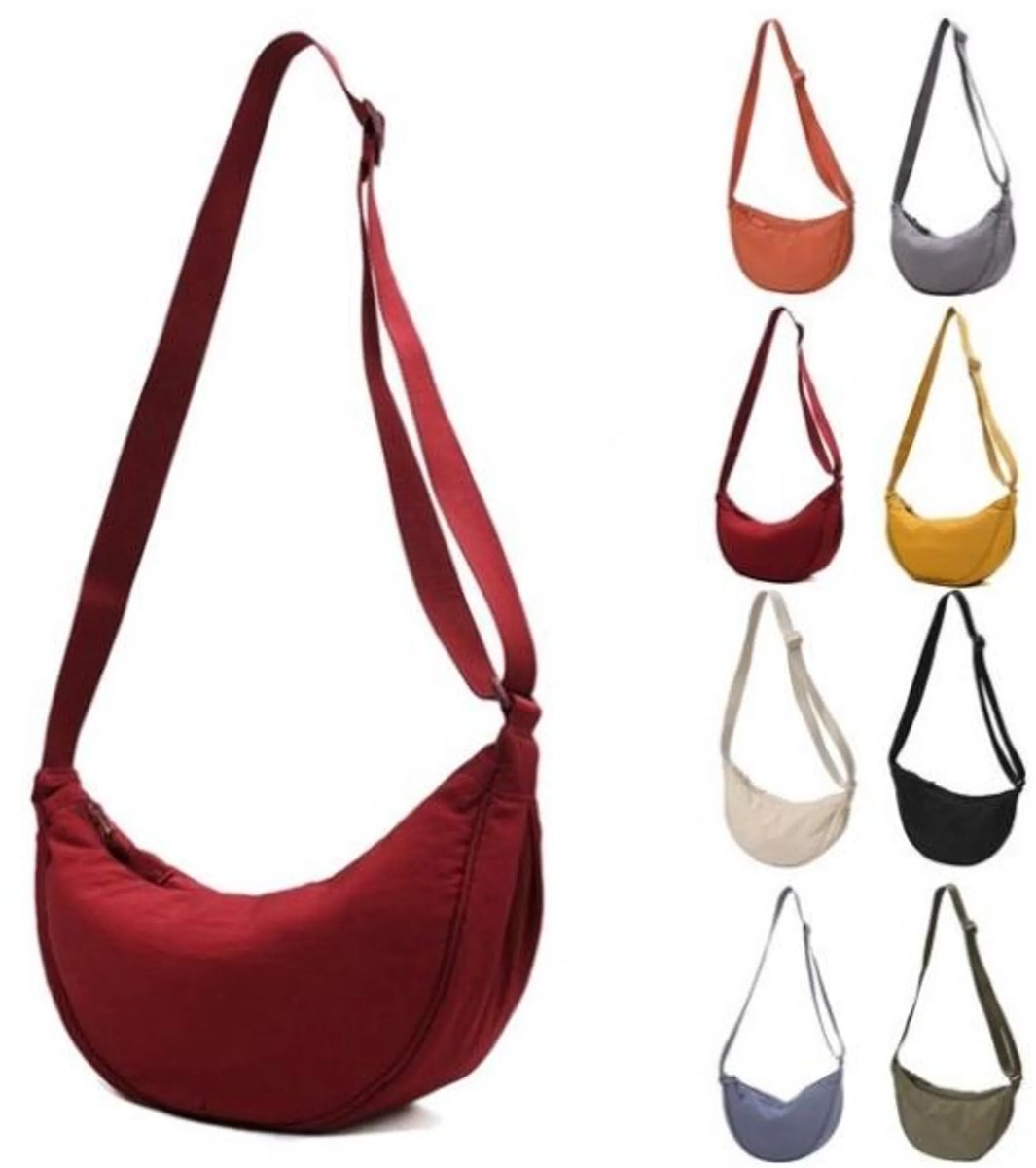 casalora - Dames halvemaan crossbody tas – Halvemaan tas met afneembare verstelbare schouderriem – Nylon dumpling schoudertas voor reizen en uitgaan - Rood