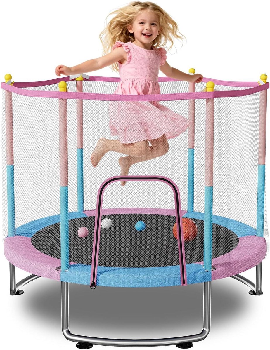 Kinder trampoline - Springkussen - Actief spel - Veiligheidsnet inclusief - 140 cm - Roze