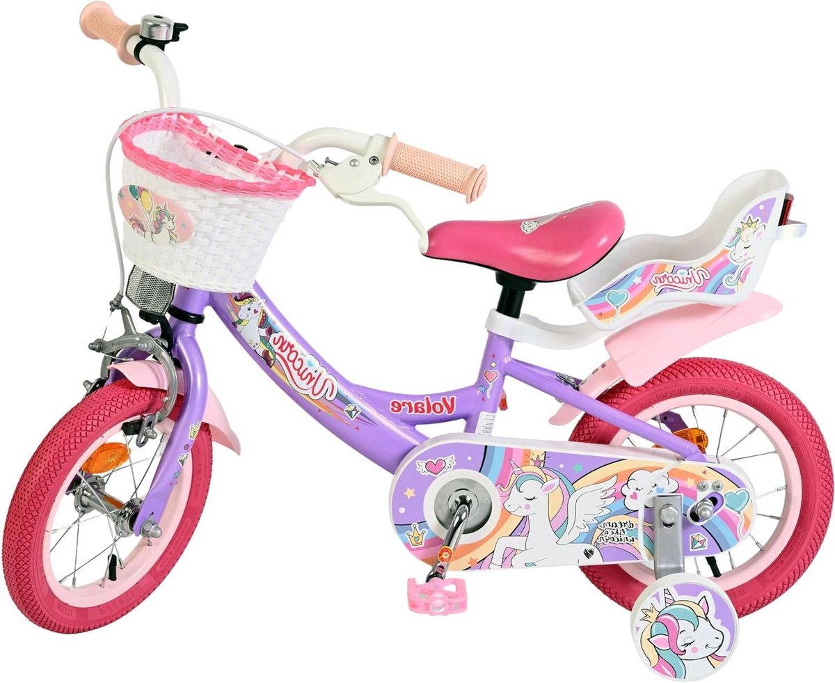 Kinderfiets Meisjesfiets Leren fietsen Zijwieltjes inbegrepen 12 inch Paars
