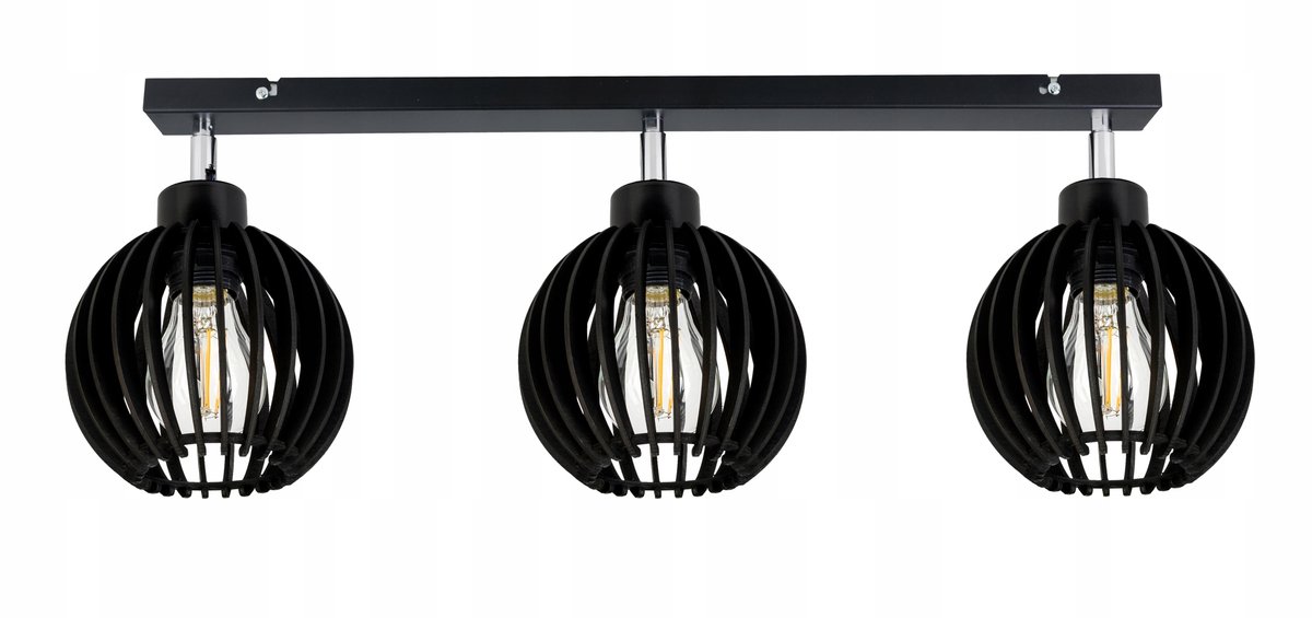 Zwarte Houten Plafondlamp met 3xE27 Fittingen - Loft Stijl