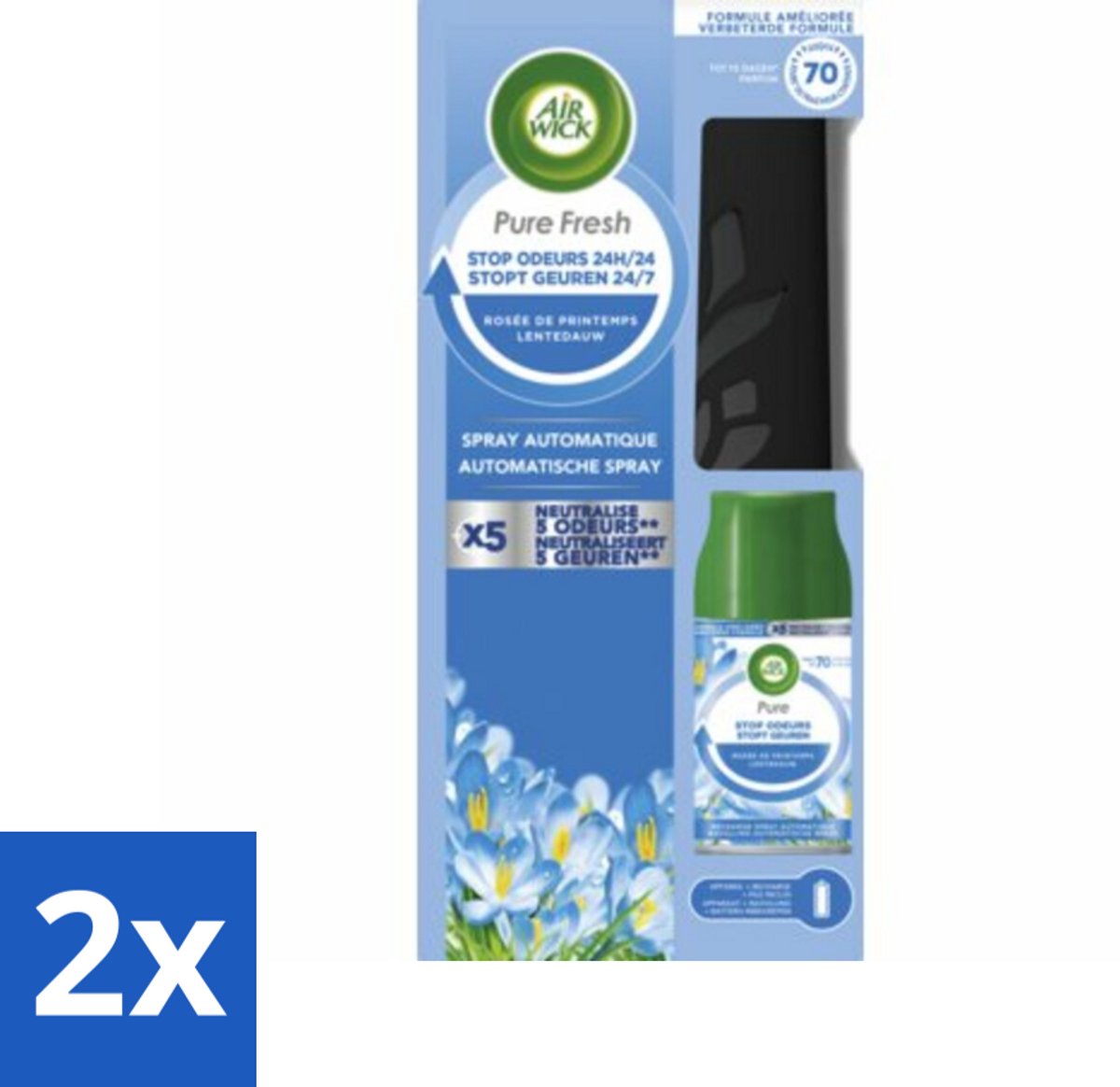 2 x Air Wick - Freshmatic Spray - Starterkit - Pure Fresh Lentedauw - 250 ml - Luchtverfrisser - Geur - Air Wick - Freshmatic - Lentedauw