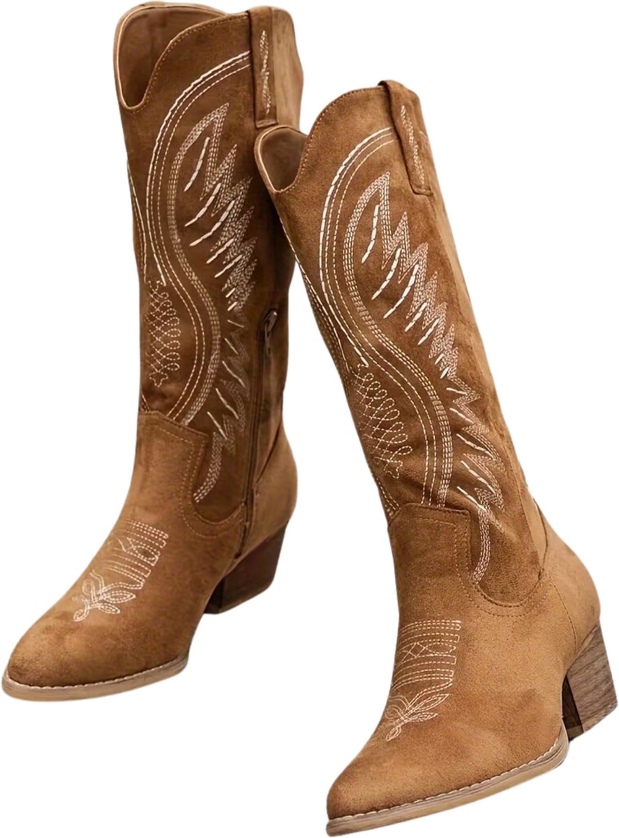 Currero Dames Cowboy Laarzen Hoge Hak Enkellaarzen Kniehoge Western Boots Chelsea Kameel 39 Geel