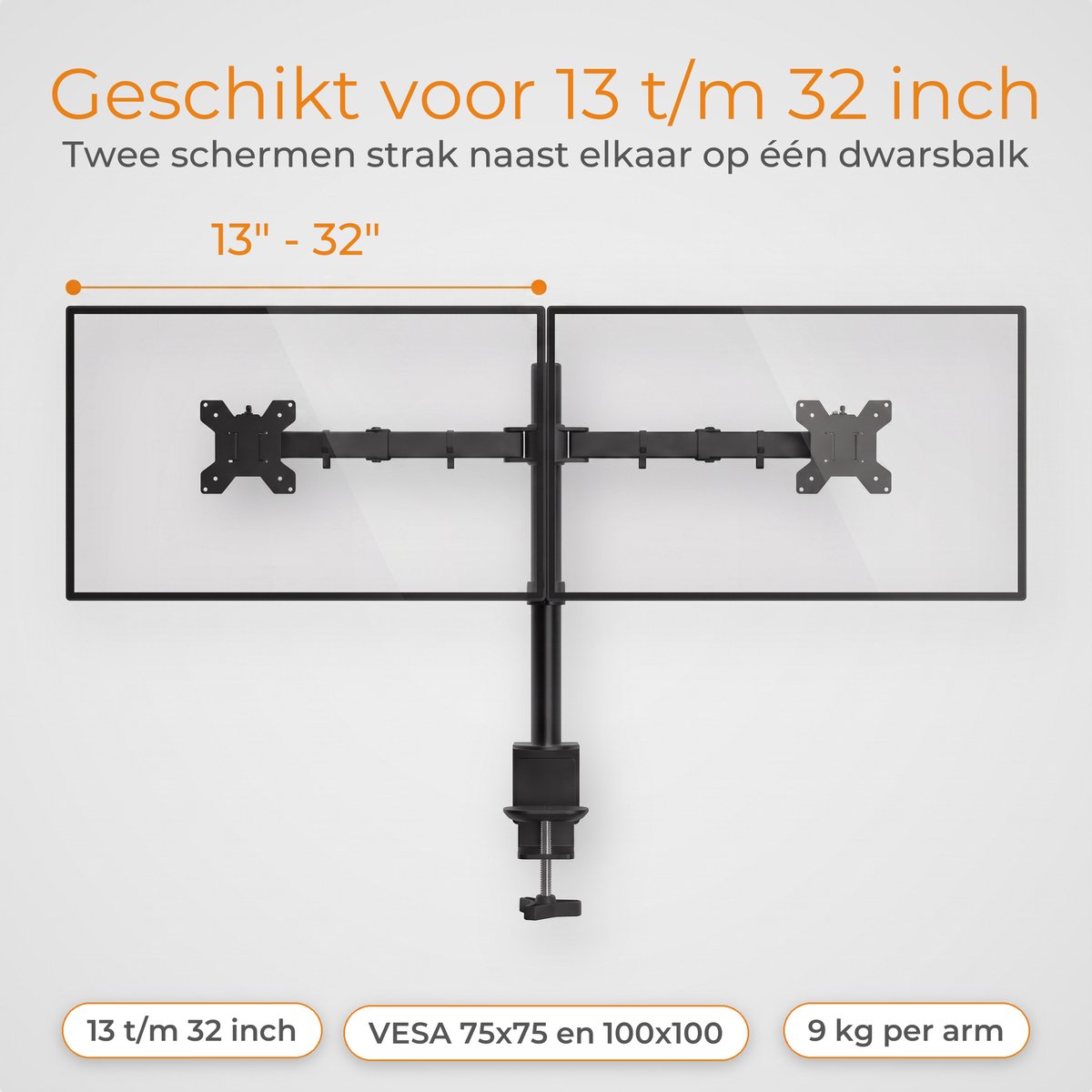 Douxe Monitor Arm 2 Schermen - Dubbele Monitor Beugel 13-32 Inch - Draai-, Kantel- en Zwenkbaar - Zwart - DXM2S thumbnail 2