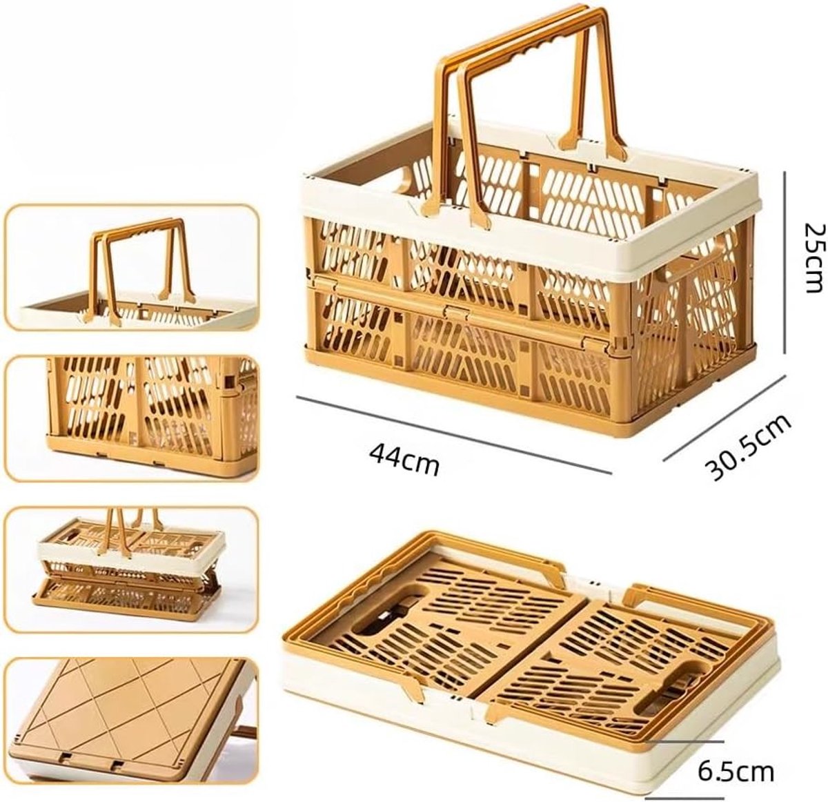 Vouwbare Opbergdozen van Plastic, Stapelbare Dozen met Handvatten voor Slaapkamer, Kantoor, Keuken en Badkamer - Ideaal voor Organisatie en Opslag (Geel)