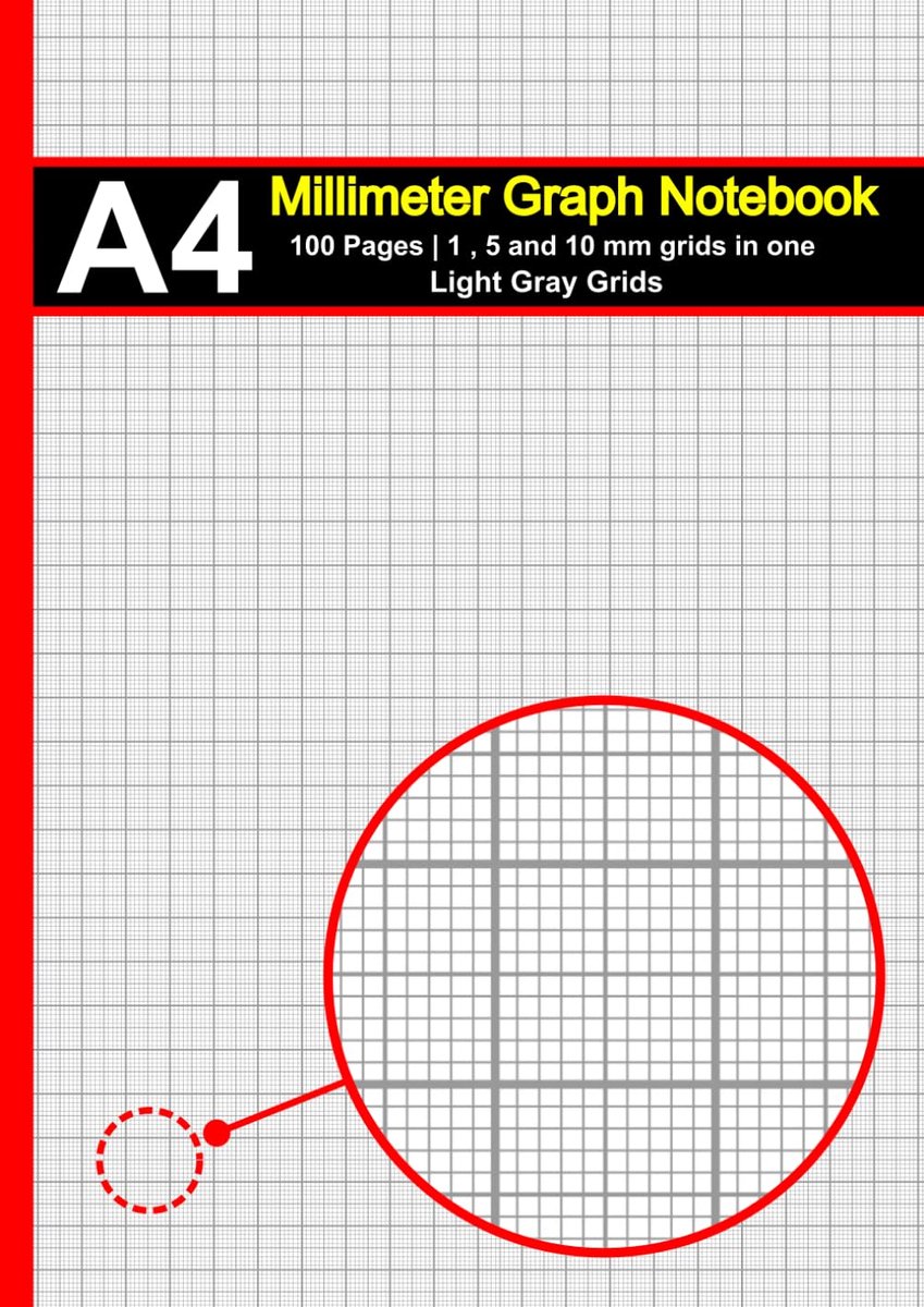 A4 Millimeter Graph Paper Notebook: A4 - 100 Pages - Light Gray Grids - Combined 1 mm, 5 mm, and 10 mm Square Grids - ShopVlot