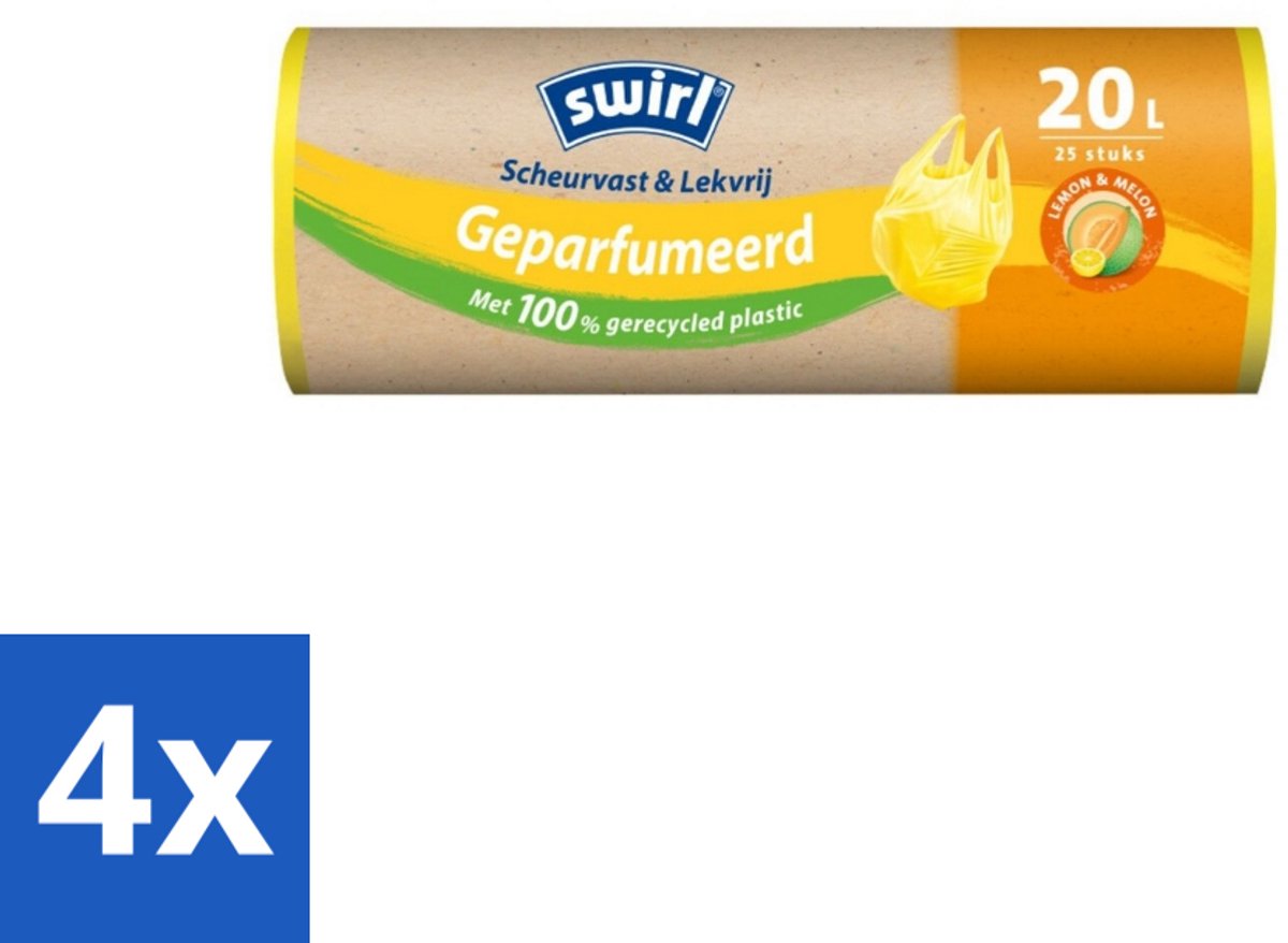 Swirl – Vuilniszakken 20 L – Handvat – Lemon & Melon Geparfumeerd – 25 zakken - Voordeelverpakking - 4 stuks