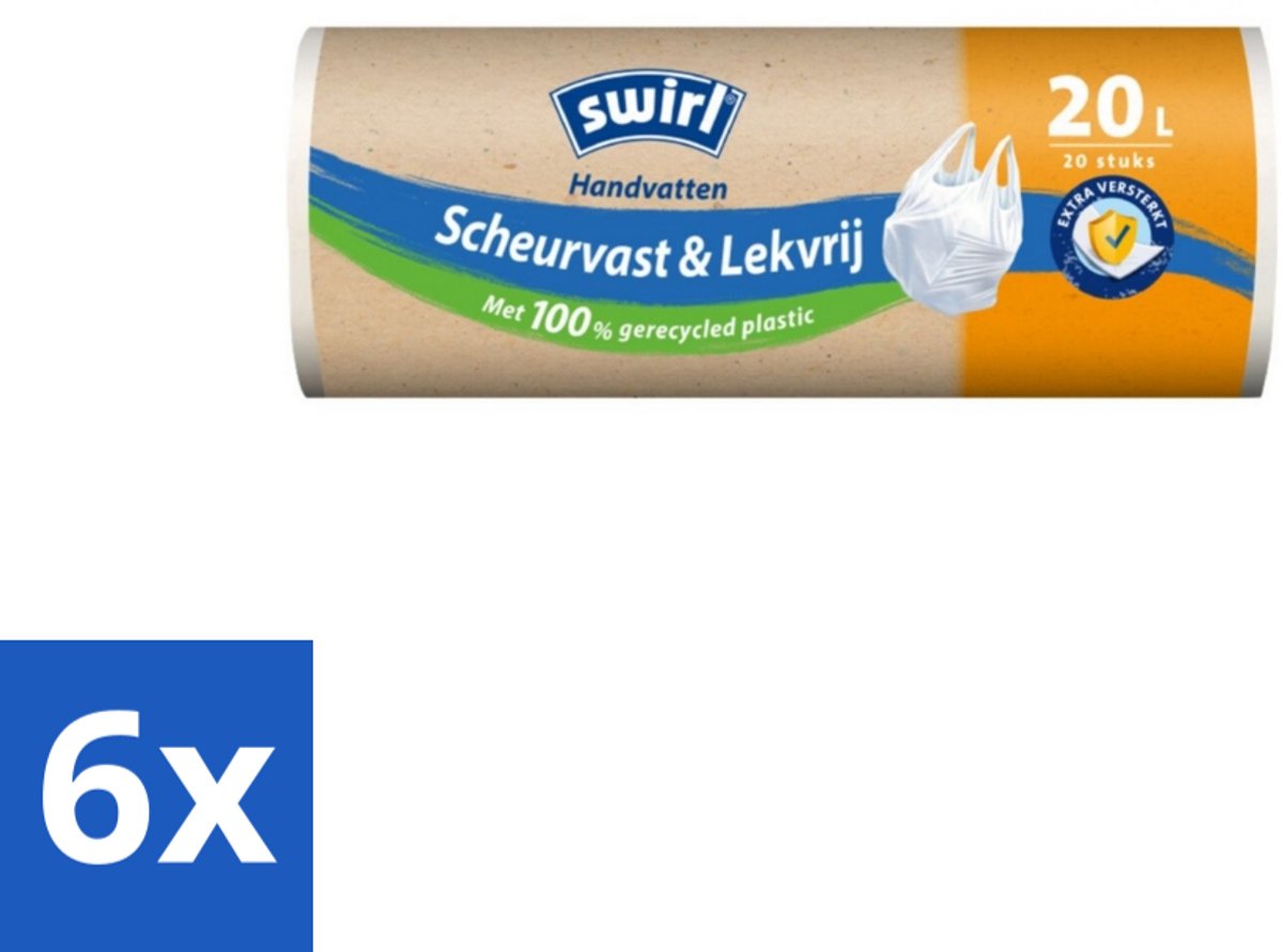 Swirl – Pedaalemmerzakken – 20 L – Handvat – 20 zakken - Voordeelverpakking - 6 stuks