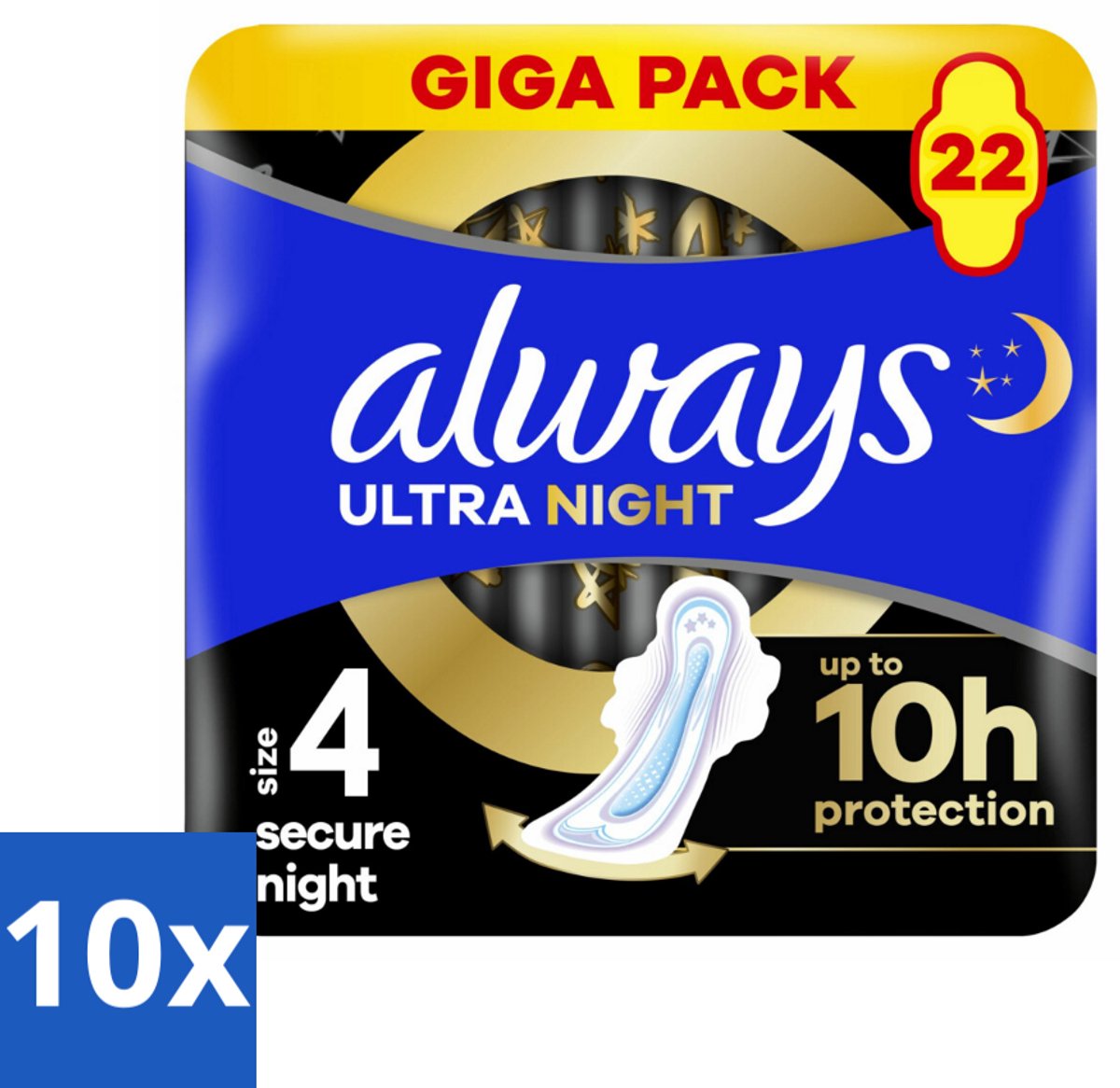 Always – Maandverband – Ultra Secure Night – 22 stuks per verpakking - Bulkverpakking - 10 stuks