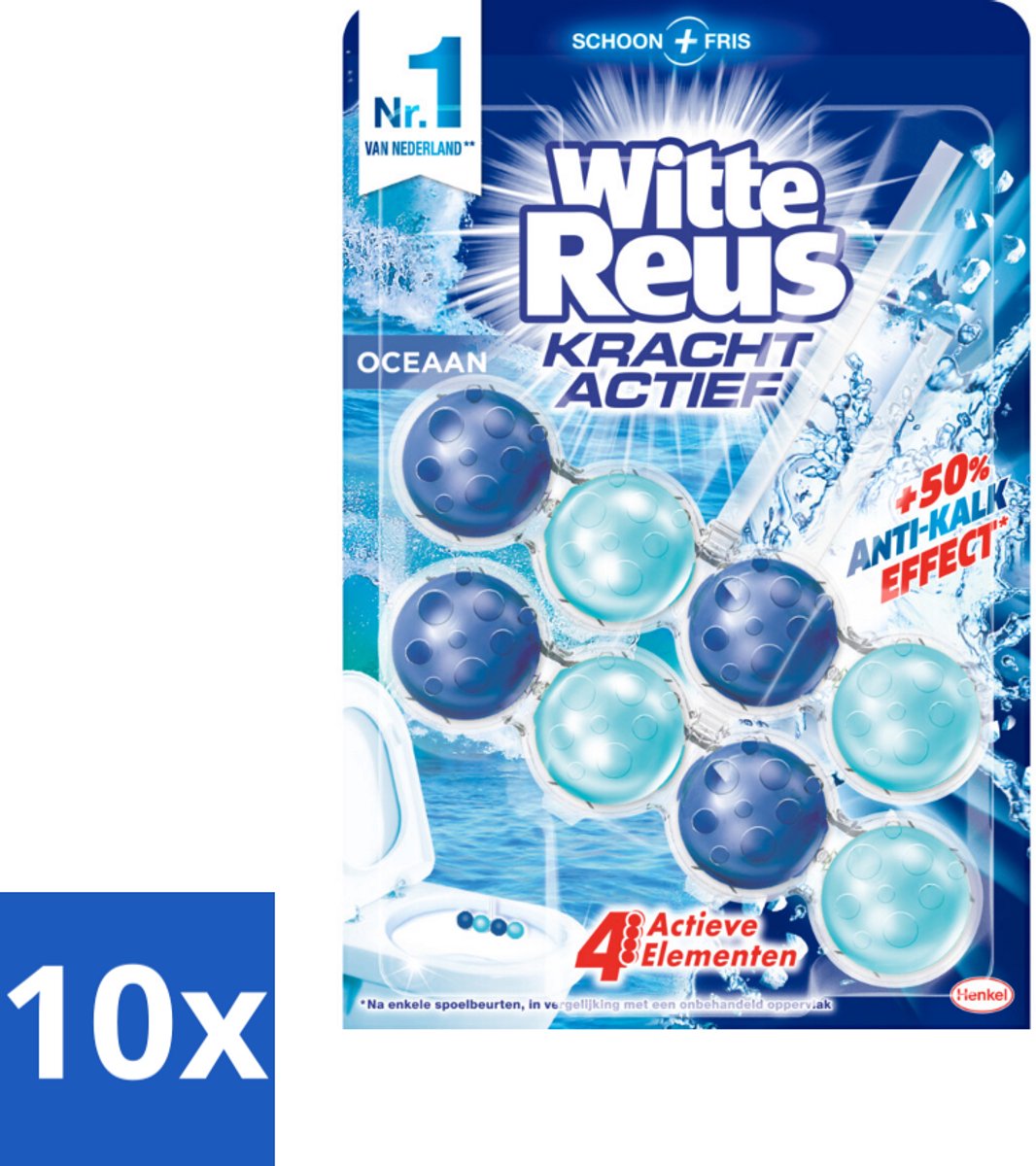 10 x Witte Reus - Kracht Actief WC Blok - Oceaan Boost - 2 Toiletblokken - Toiletblok - Oceaan Boost - Frisse Geur - Reiniging - Hygiëne