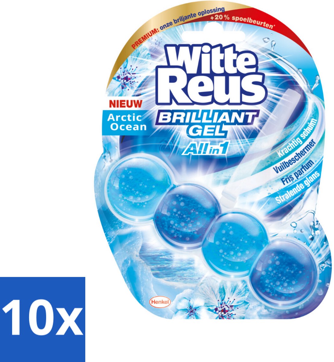 10 x Witte Reus - Brilliant Gel Toiletblok - Arctic Ocean - 1 Toiletblok - Toiletblok - Reinigingsgel - Oceaangeur - Frisse Geur - Toilet Reinigen