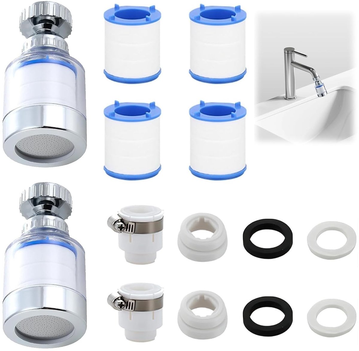 Set van 2 waterfilters voor kraanwater, effectief drinkwaterfilter, snel ontkalken met PP-katoen, universeel gebruik voor schoon drinkwater en betere smaak
