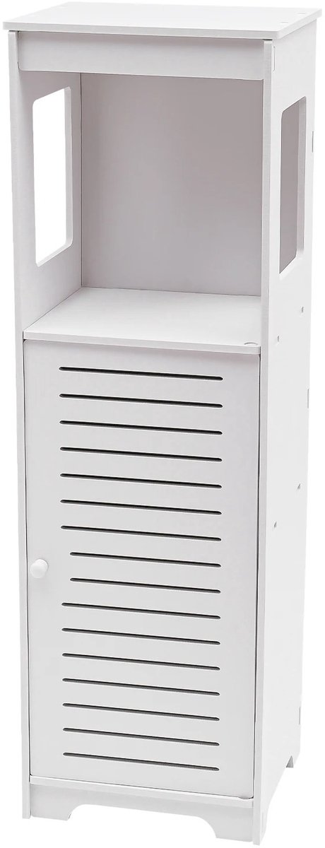 Archi Smalle Badkamerkast – Kolomkast - Opbergrek - 4 Opbergvakken – Waterbestendig PVC – Geventileerde Deur – 29 x 25 x 90 cm – Wit