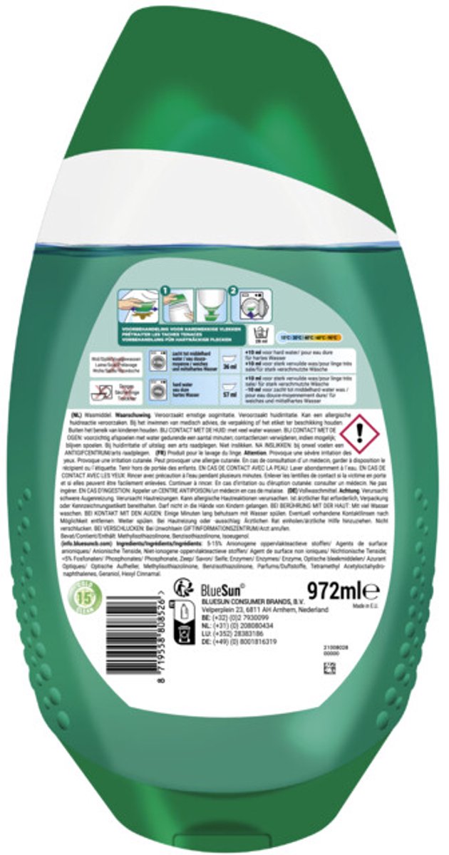 Dreft Quick Wash Green Fiber Protection - 4 x 972 ml - Voordeelverpakking