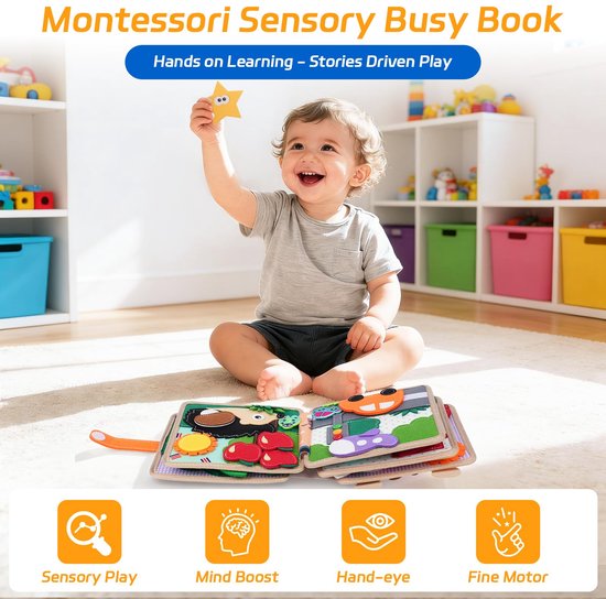 Viltspeelboek - Geschikt voor kinderen van 1-3 jaar, Montessori-stripboek van vilt - Geborduurd speelgoed met klittenbandsluiting - Cadeau voor jongens en meisjes (hertontwerp) — afbeelding 3