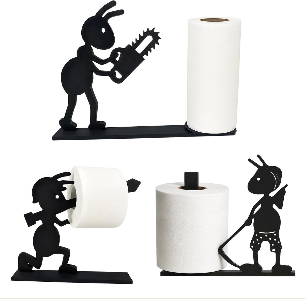 Mieren Toiletpapierhouder - 3D Geprinte keukenrolhouder - Rolhouder - Toiletrolhouder - Vrijstaande keukenrolhouder voor papierrollen - Decoratief keukenaccessoire voor woonkamer en keuken - Zwart