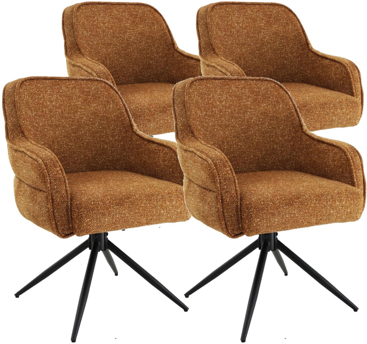 DS4U® - Loisa armstoel met terugdraaifunctie - Set van 4 - Mosterdgeel - Stof