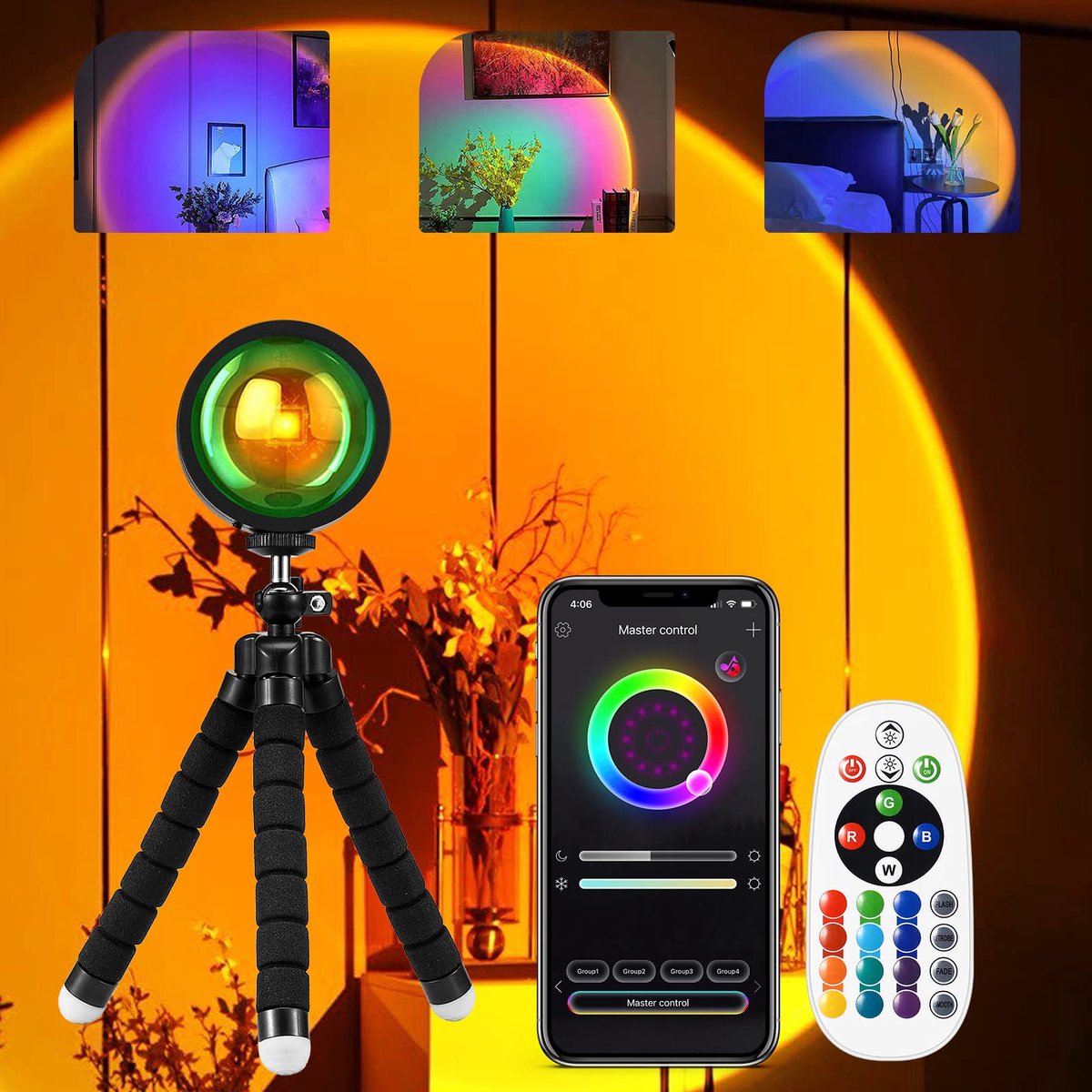 Namajunas - Sunset lamp - Projector lamp - 16 kleuren - Zonsondergang lamp - Sfeerverlichting - Maanlamp - incl afstandbediening - 360 graden draaibaar