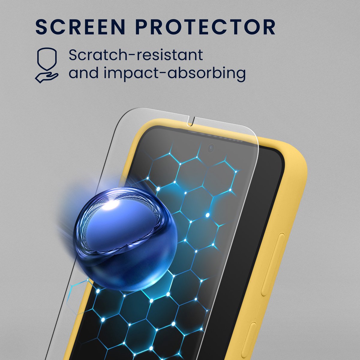 kwmobile hoes met 2x screenprotectors voor Samsung Galaxy S23 – screenprotector van gehard glas – draadloos opladen – stralend geel