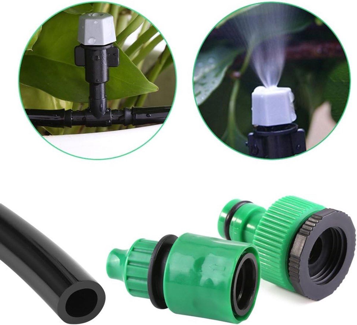 Waterdruppels Irrigatiesysteem voor Tuin en Patio, Misting Koelsysteem met 5m Slang en Spuitmond voor Efficiënte Besproeiing