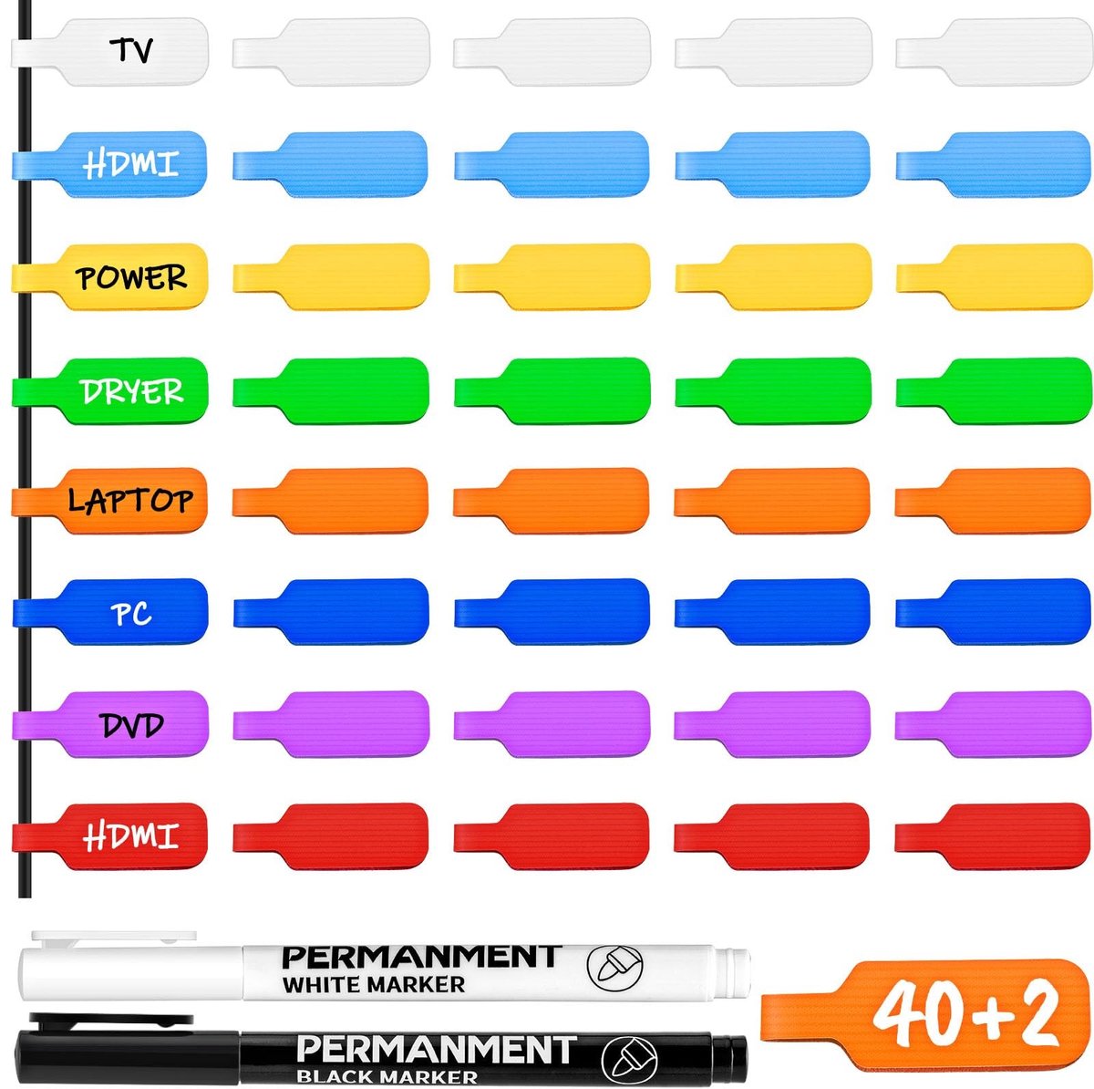 Elzusha - 40 Stuks Kleurige Kabel Labels met Markers