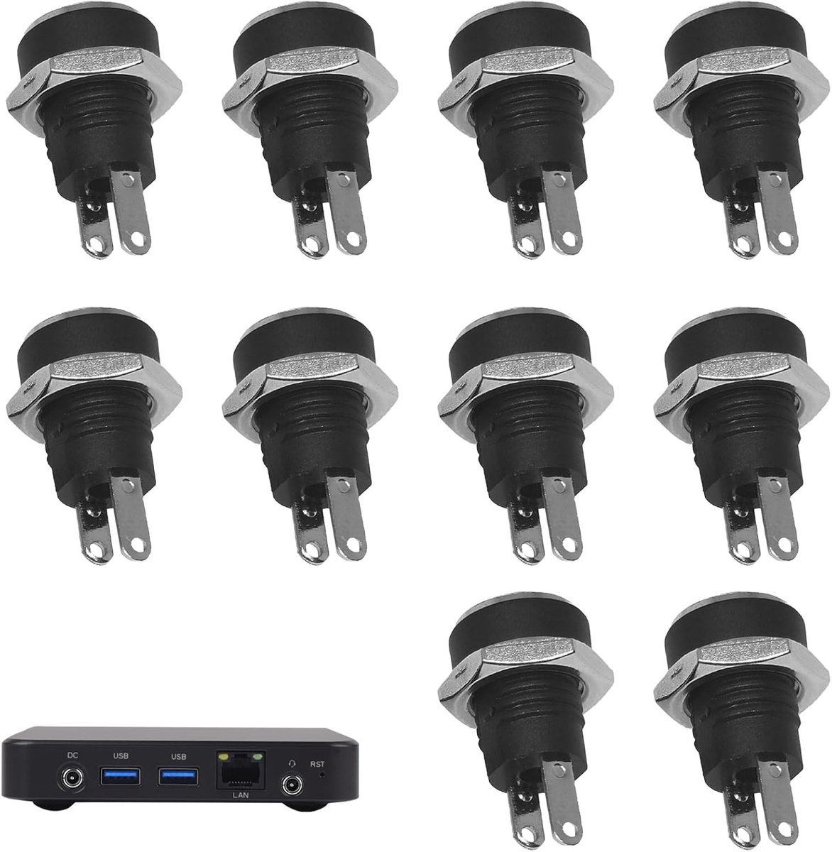 10 x DC Female Connectors 12V, 5.5 x 2.1 mm, 2 Pin, Geschikt voor LED Strips, Beveiligingscamera's en DIY Projecten, Compact en Duurzaam Ontwerp