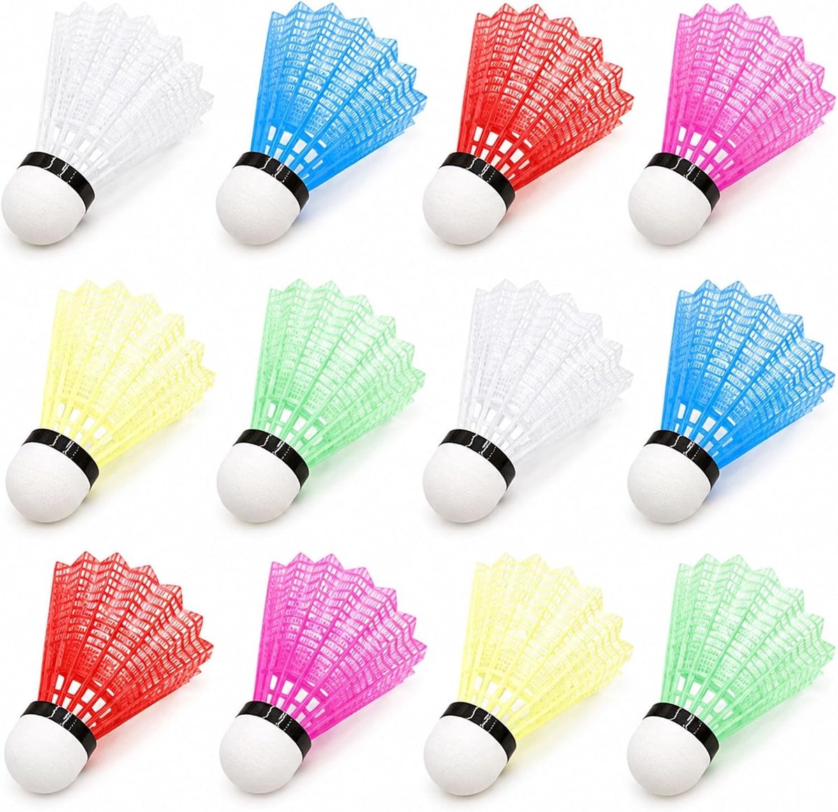 Set van 12 duurzame nylon shuttlecocks voor badminton, ideaal voor training en recreatie, geschikt voor beginners en gevorderden