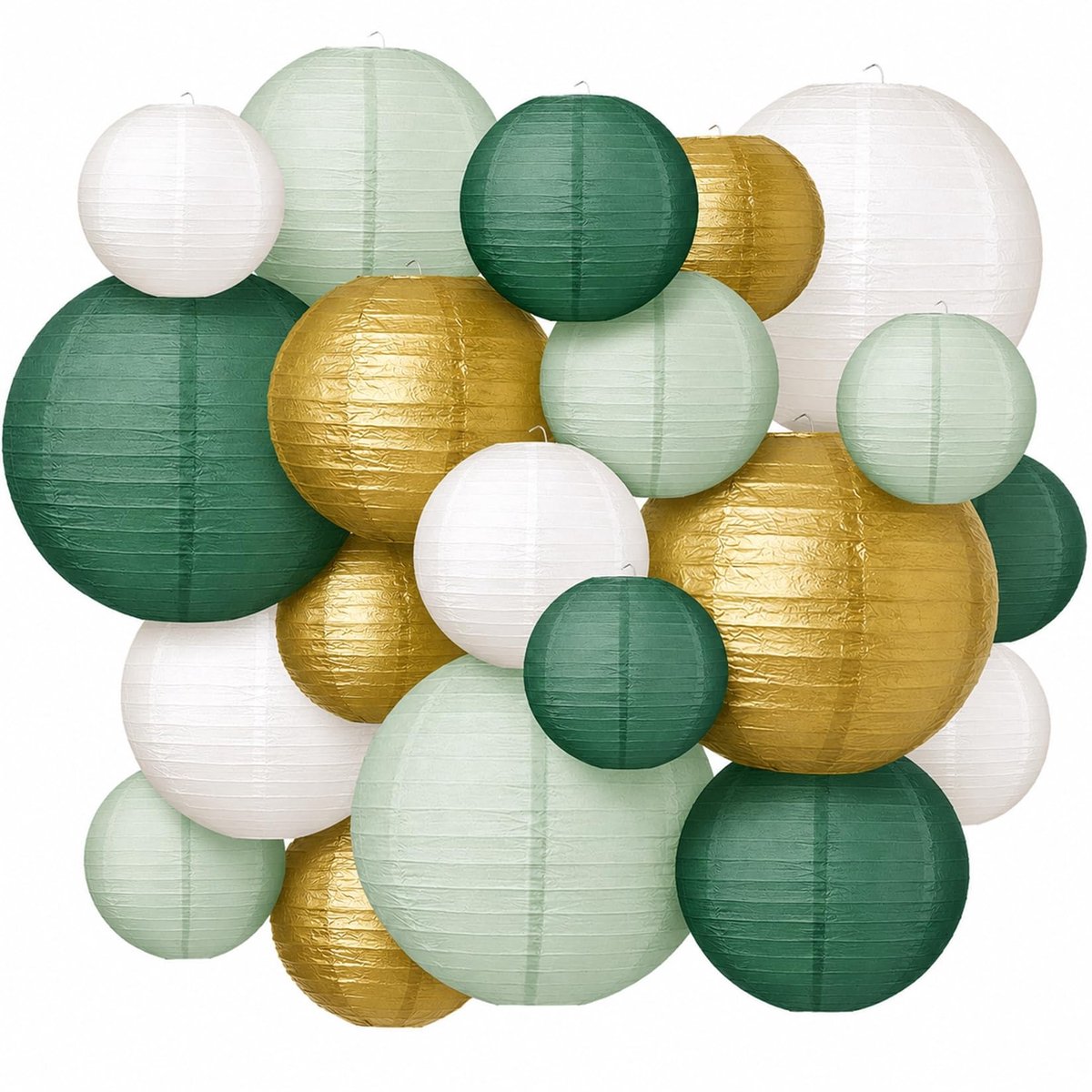 Elzusha - Set van 20 Sage Green Papieren Lantaarns voor Feestdecoratie