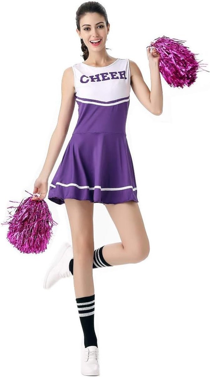 Cheerleader Kostuum voor Dames - Paars Cheerleading Uniform met Bobble Vrije Details - One Size