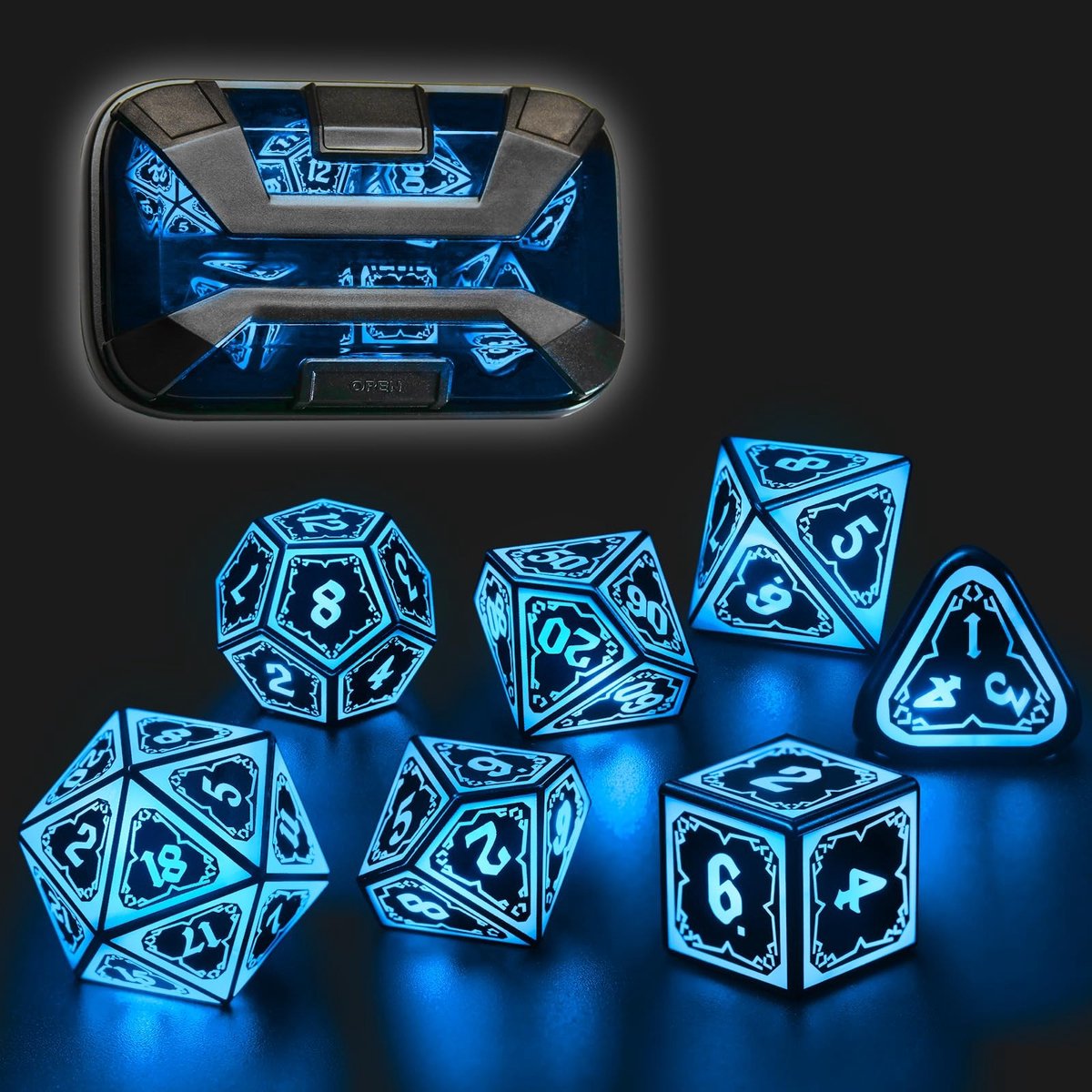 Elzusha - Set van 7 Verlichte Dobbelstenen voor Dungeons and Dragons