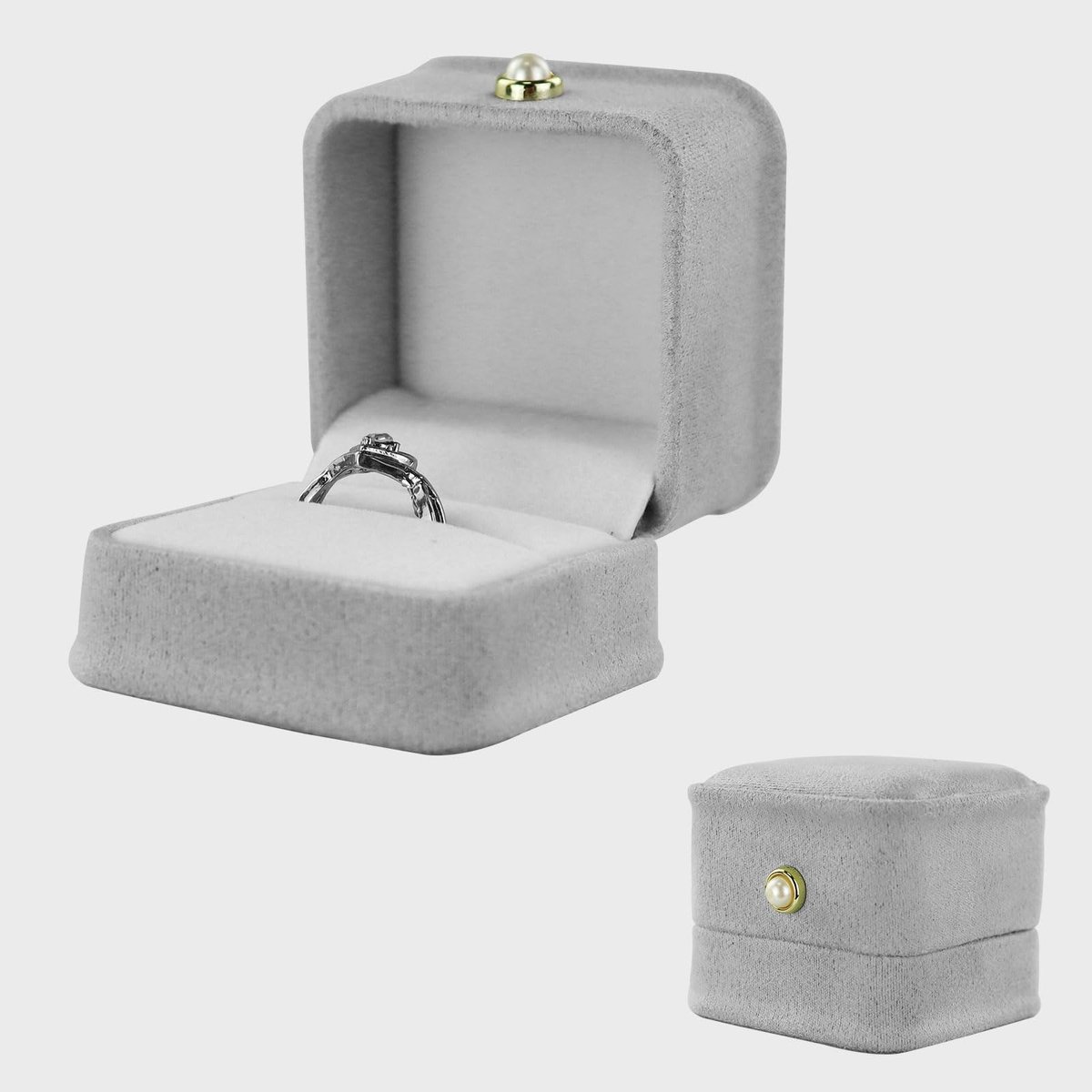 Elzusha - Elegante Ringdoos voor Trouwringen met Parels (Lichtgrijs)