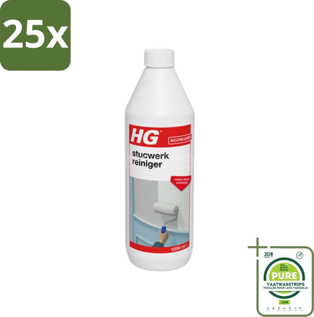 25 x HG - Stucwerk Reiniger - Zeer Snelle Werking - Grondige Reiniging - 1L - Grootverpakking - Stucwerk Reiniger - Sierpleister Schoonmaken - Stucwerk Schoonmaken - Muurreiniger - HG Stucwerk Reiniger