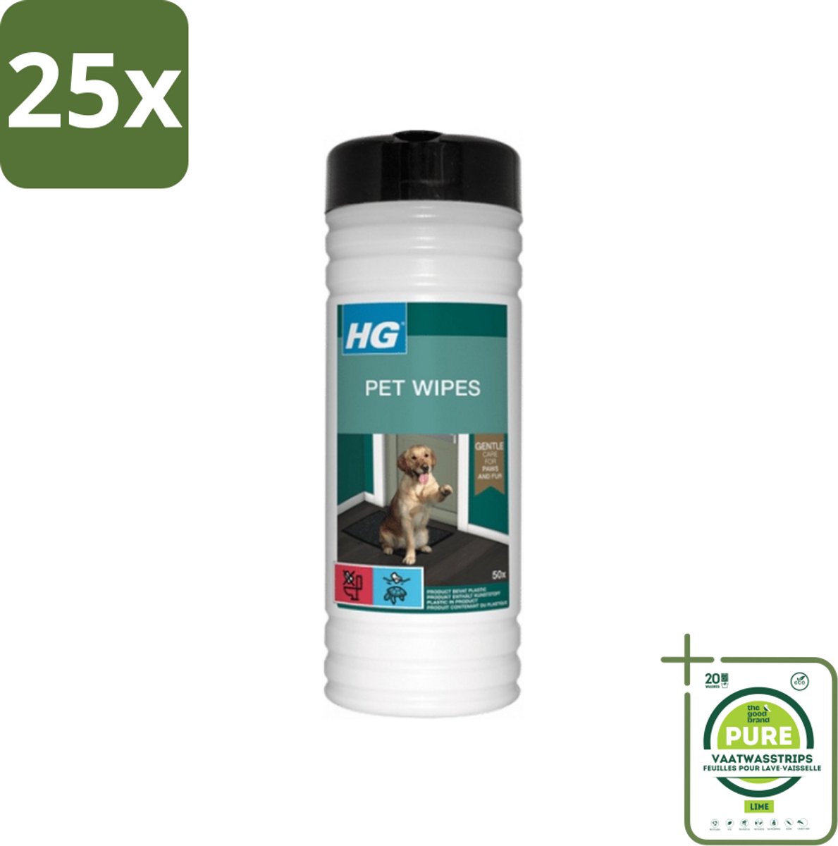 25 x HG - Pet Wipes - Doekjes Voor Huisdieren - 50 Doekjes - Grootverpakking - Dierenwipes - Huisdierdoekjes - Hondendoekjes - Katendoekjes - Dierenverzorging