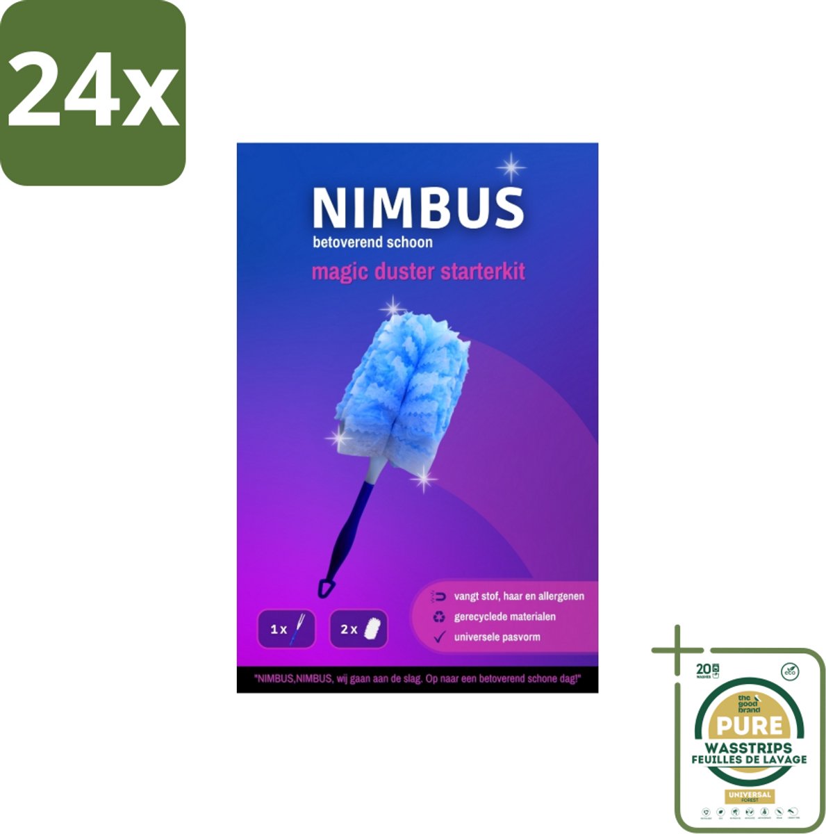 NIMBUS Magic Duster Handvat + 2 Navullingen 1 set - Voordeelverpakking - 24 stuks - Haren verwijderen - Allergenen