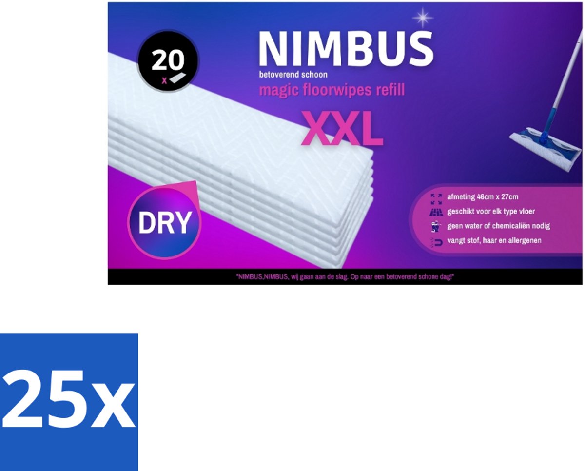 NIMBUS Magic Vloerdoekjes Navulling XXL 20 stuks per verpakking - Bulkverpakking - 25 stuks
