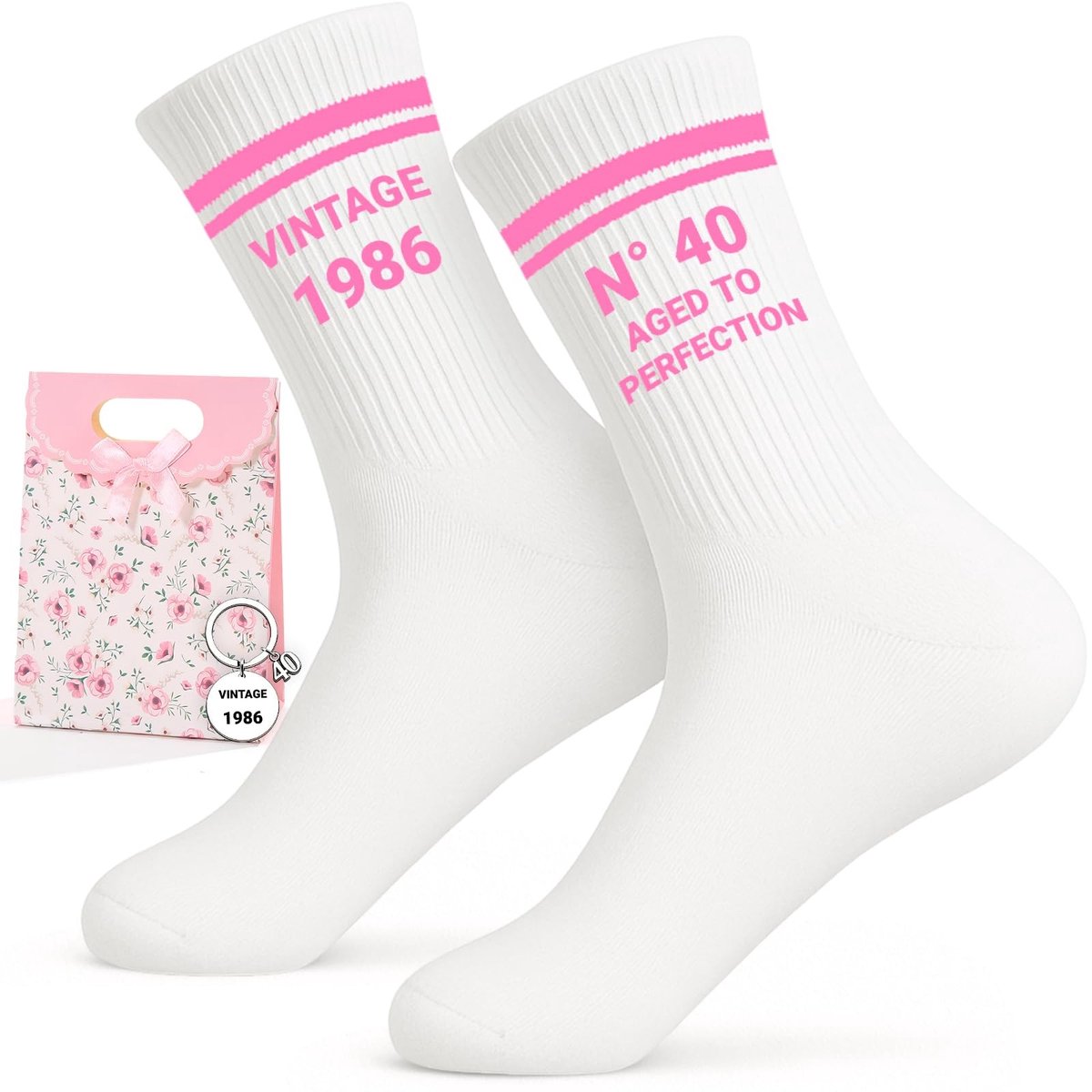 Elzusha - Set van 40ste Verjaardag Geschenken met Sokken, Sleutelhanger en Cadeauzak