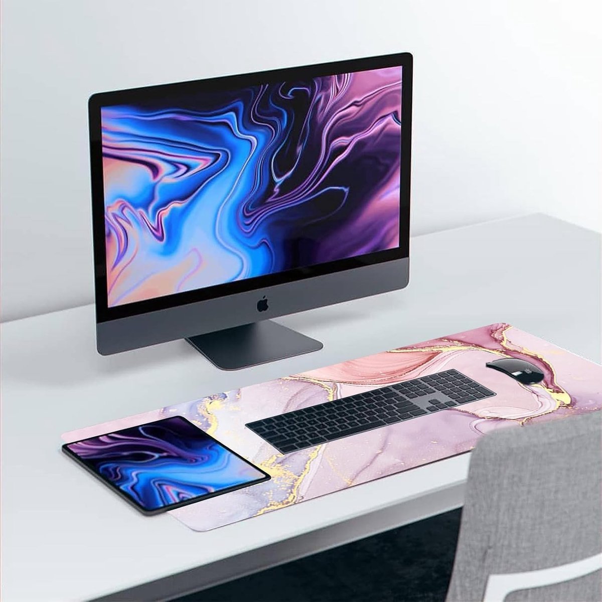 Grote Gaming Muismat 90x40cm XXL, Antislip Bureau Muismat met Gestikte Randen voor Thuis en Kantoor (Roze)