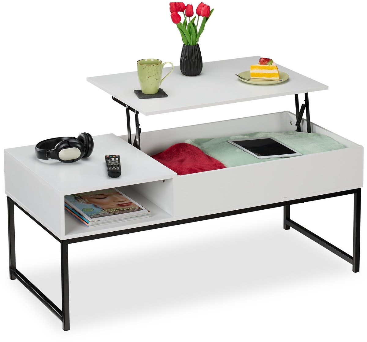 Elzusha - Vouwbare Koffietafel met Opbergruimte, Wit