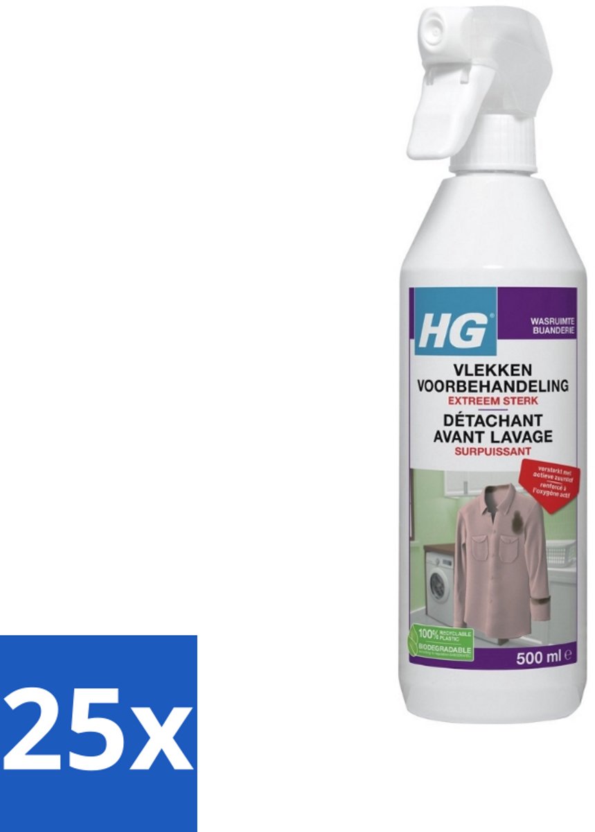 25 x HG Vlekken Voorbehandeling Extra Sterk 500 ml - Vlekken Verwijderen - Wasgoed Reinigen - Textiel Reinigen - Vlekken Behandelen - Wijn Vlekken Verwijderen