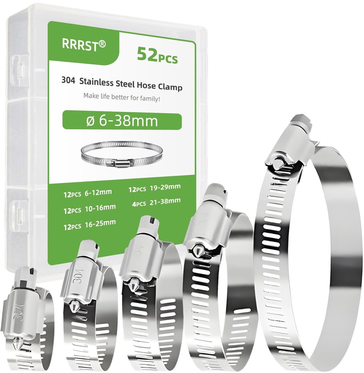 Elzusha - 52 Stuks Roestvrije Slangklemmen Assortiment 6mm-38mm