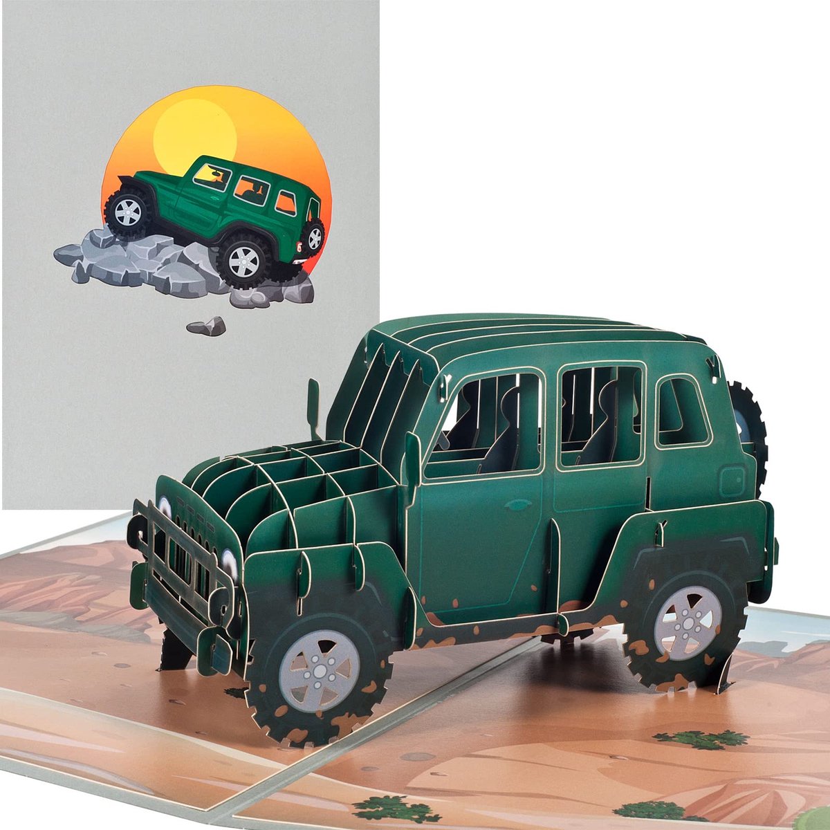 Elzusha - Muzikale 3D Verjaardagskaart - Pop-up terreinwagen
