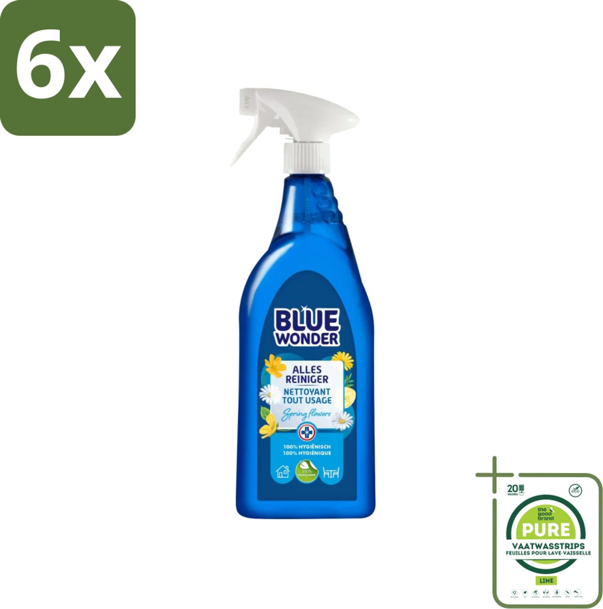 Blue Wonder - Allesreiniger - Lente Bloemen - Hygiënisch - Biologisch Afbreekbaar - 750 ml - Voordeelverpakking - 6 stuks - Allesreiniger - Schoonmaakmiddel