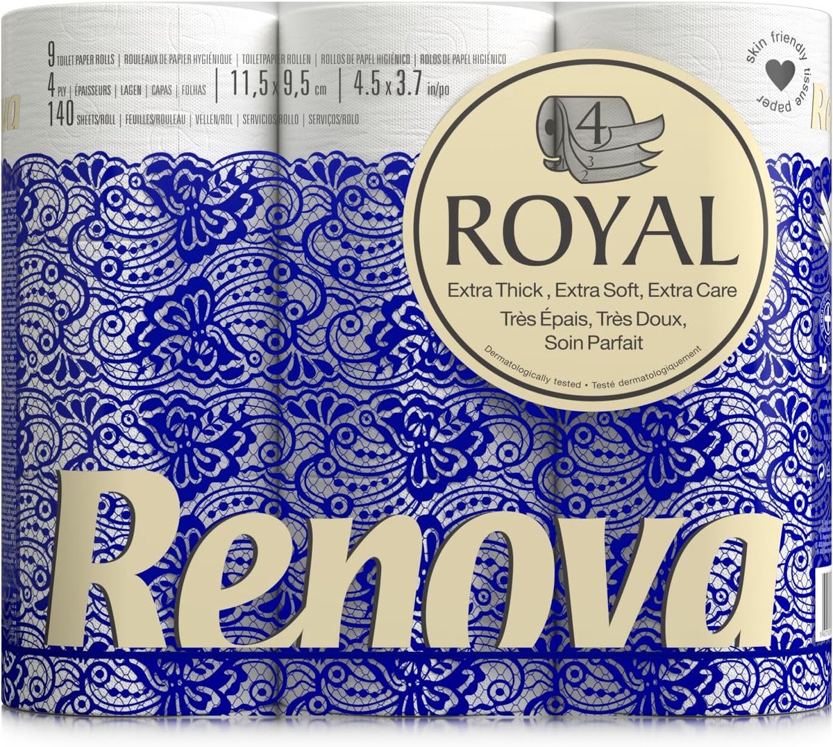 Toiletpapier 4-Laags - 9 Rollen - Wit - Zonder Parfum en Lotion - Dermatologisch Getest - Extra Comfortabel