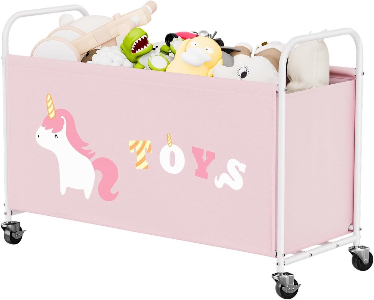 Extra grote speelgoedopbergdoos met wielen, 135L speelgoedorganizer voor kinderen, ideaal voor het opbergen van knuffels en speelgoed in de kinderkamer, roze