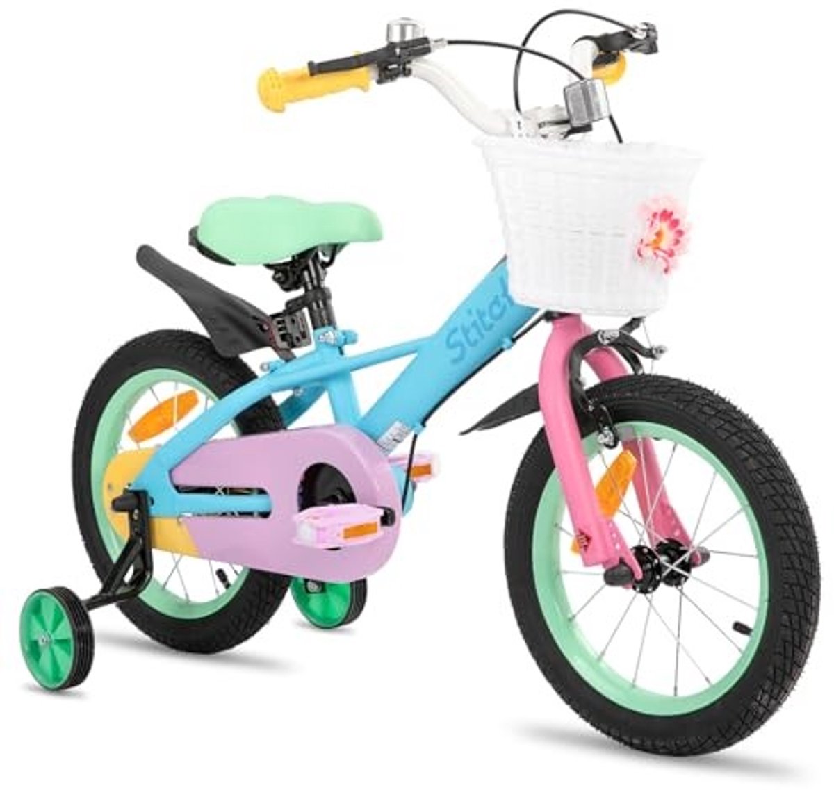 Elzusha - Kinderfiets met Stabilisatoren - Roze/Lila/Blauw - 14 inch