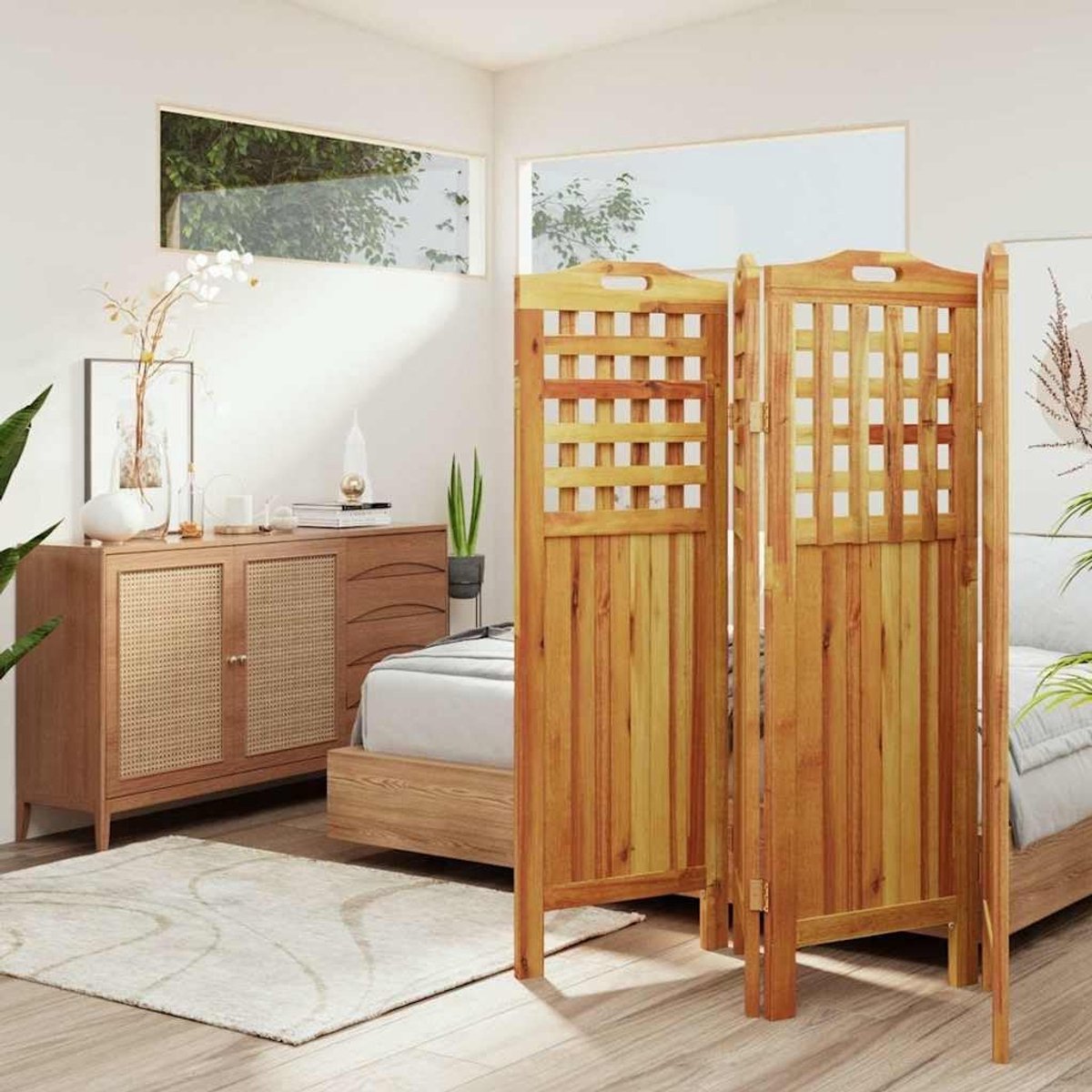 Solidchoice - 4-delige Paravent Massief Hout Acacia 162x115 cm