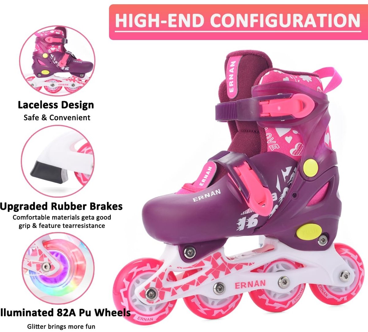 Solidchoice - Quad Roller Skates voor Kinderen met 8 Luminous Wielen
